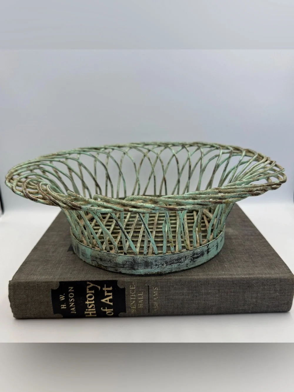 Vintage Distressed French Country Style Metal Basket or Planter 13” Diameter