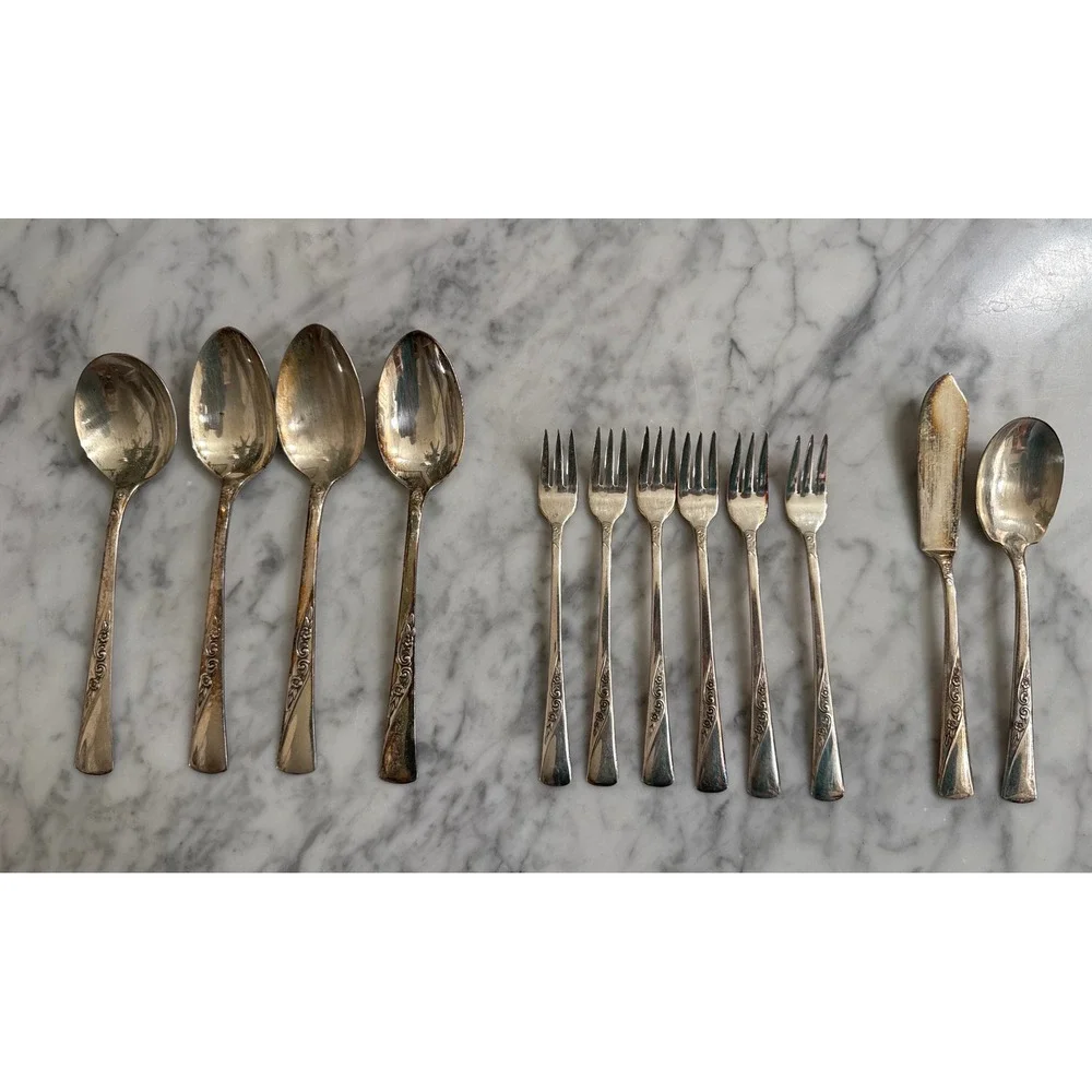 International Silver Revelation II Silverplate Serving 12pc Floral Flatware VTG