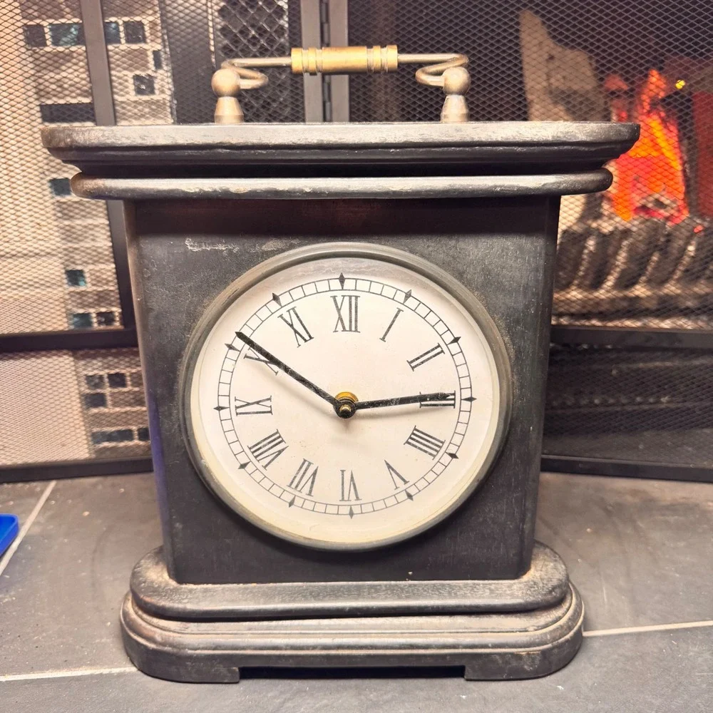 VTG Market Bazaar Wood Clock Roman Numerals‎ Black Mantel Desk Table