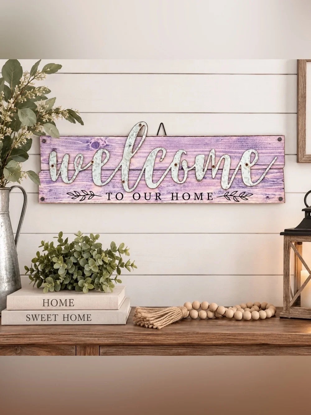 Rustic Welcome to Our Home Purple Farmhouse Wall Sign Metal Wood Decor