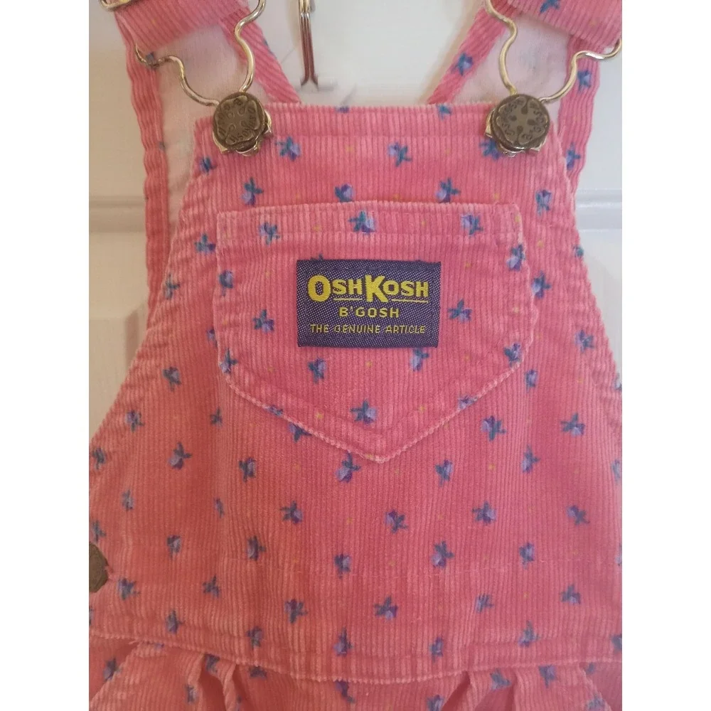VTG 80s OshKosh B'gosh Pink Floral‎ Print Corduroy Bib Overalls 18 Months