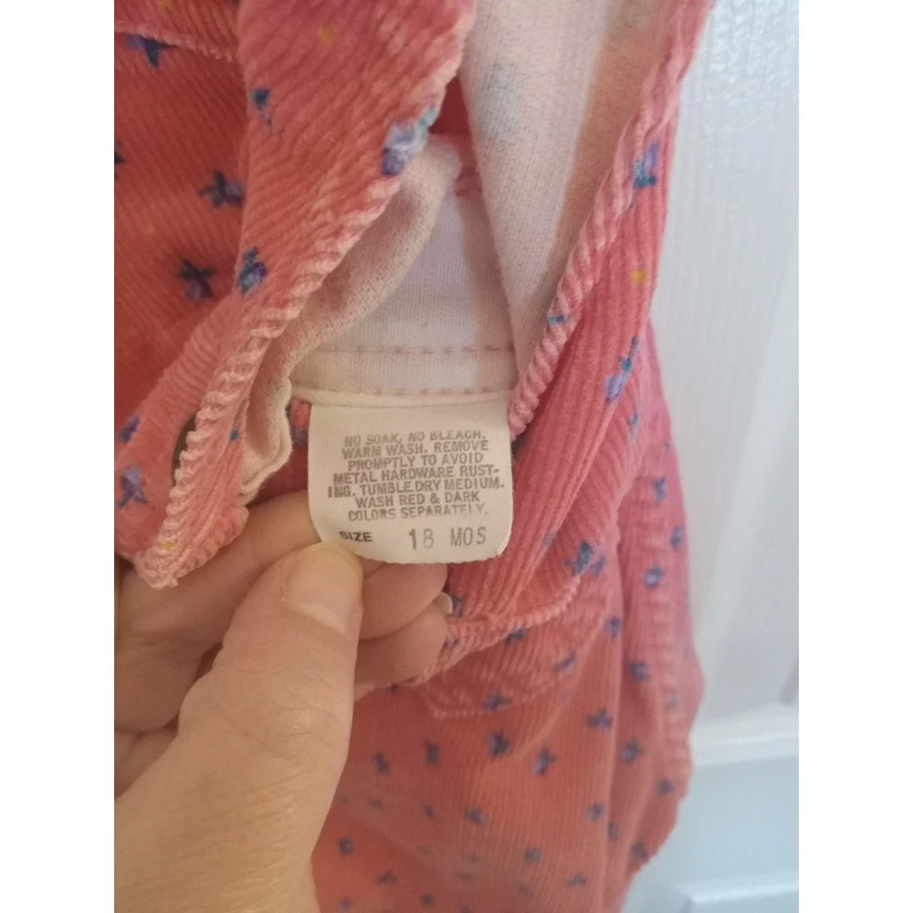 VTG 80s OshKosh B'gosh Pink Floral‎ Print Corduroy Bib Overalls 18 Months