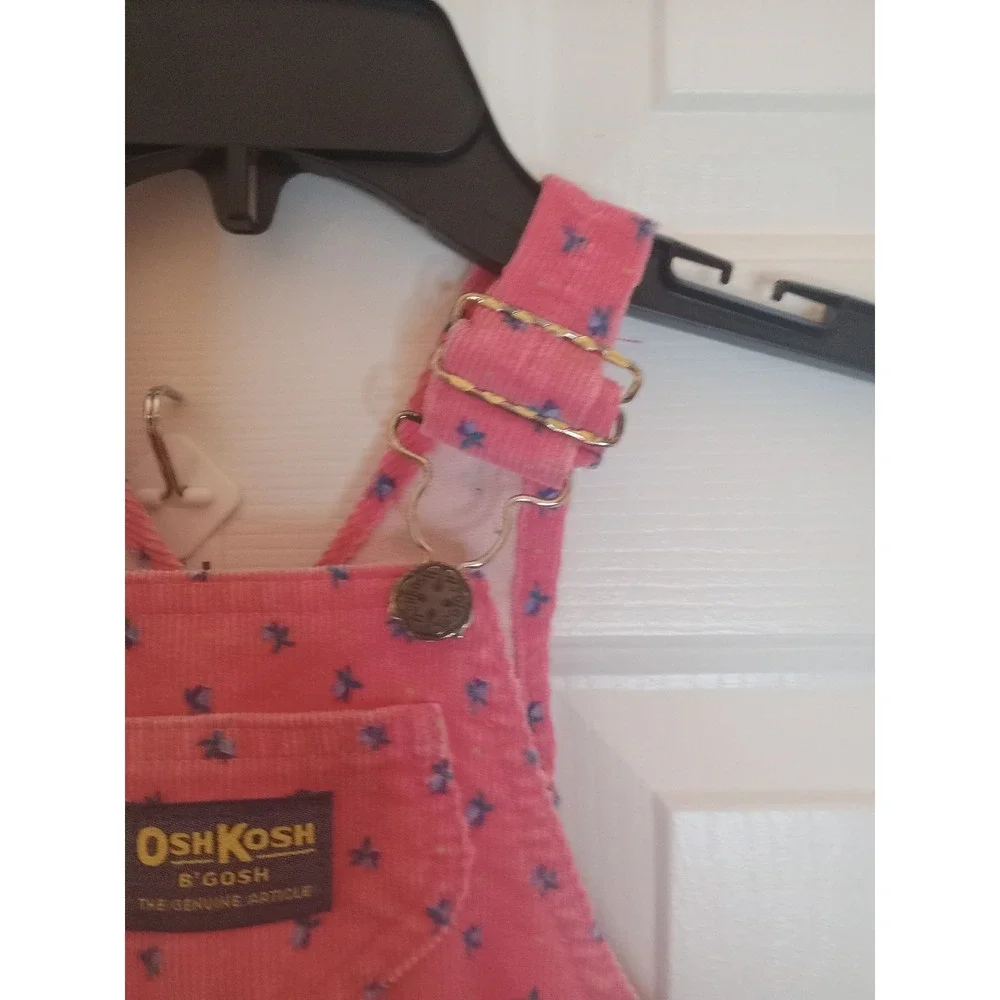 VTG 80s OshKosh B'gosh Pink Floral‎ Print Corduroy Bib Overalls 18 Months