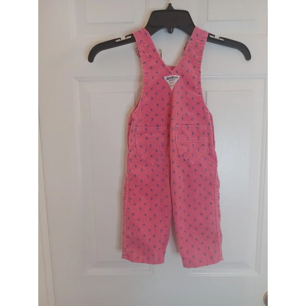 VTG 80s OshKosh B'gosh Pink Floral‎ Print Corduroy Bib Overalls 18 Months
