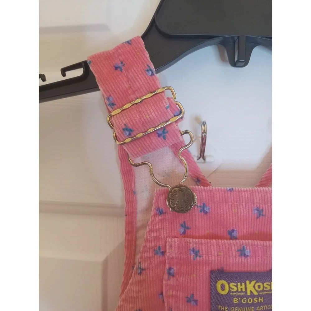VTG 80s OshKosh B'gosh Pink Floral‎ Print Corduroy Bib Overalls 18 Months