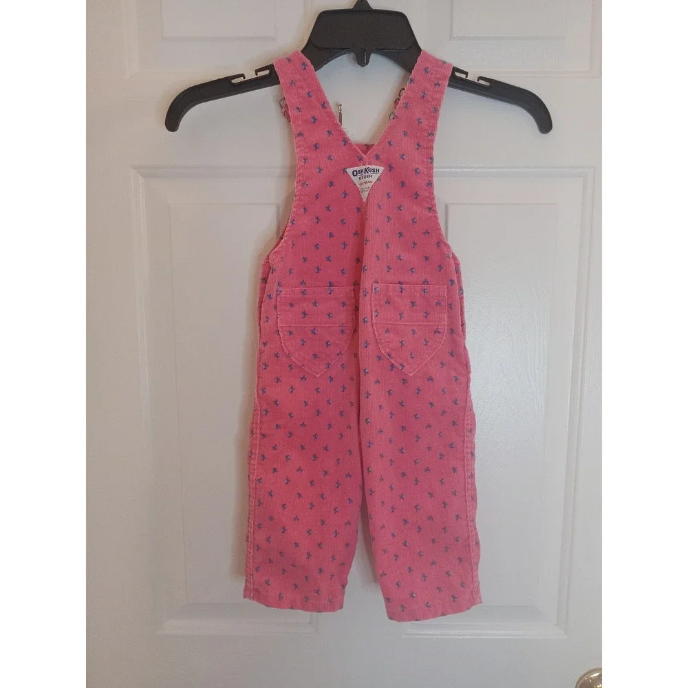 VTG 80s OshKosh B'gosh Pink Floral‎ Print Corduroy Bib Overalls 18 Months