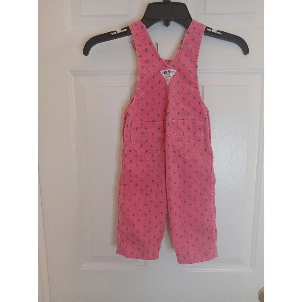 VTG 80s OshKosh B'gosh Pink Floral‎ Print Corduroy Bib Overalls 18 Months
