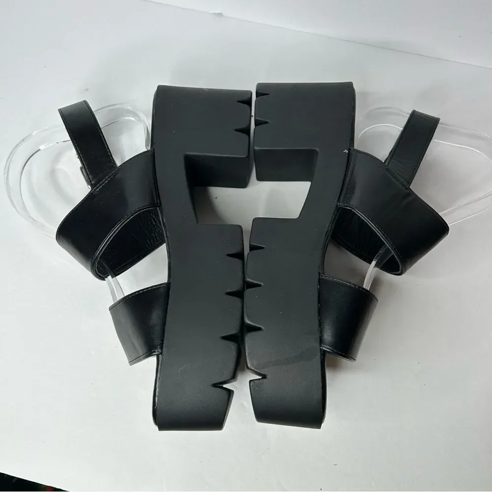 New Faux Leather Chunky Black Platform Sandals 9 Slingback Design