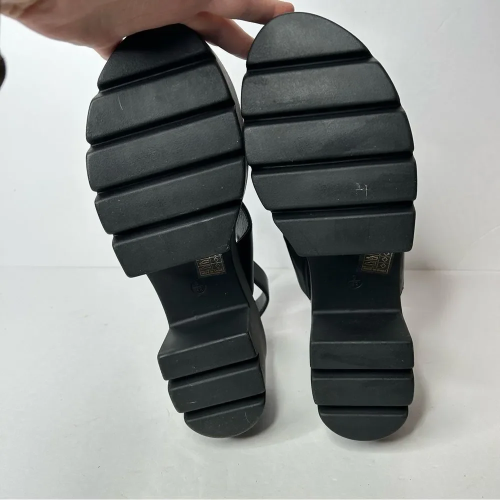 New Faux Leather Chunky Black Platform Sandals 9 Slingback Design