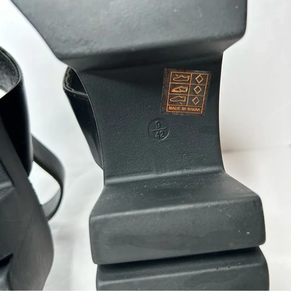 New Faux Leather Chunky Black Platform Sandals 9 Slingback Design