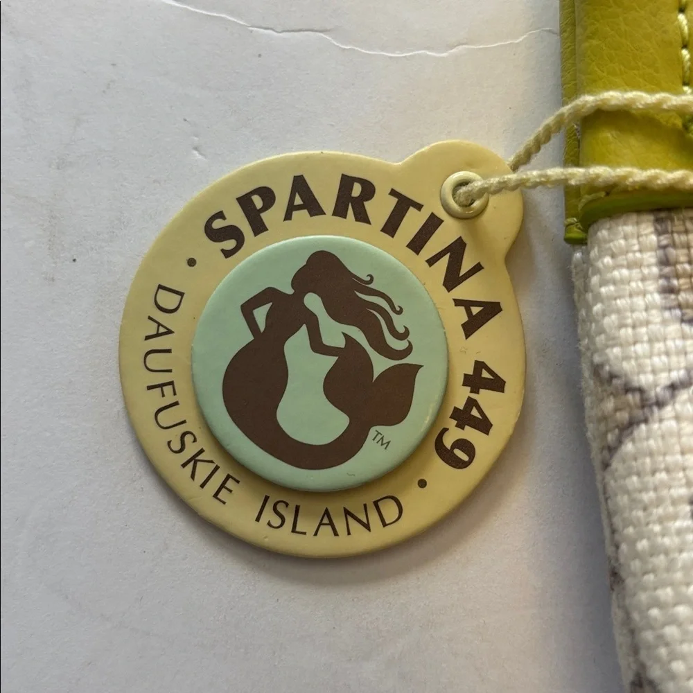 SPARTINA 449 NWTS WRISTLET LIME GREEN TAN/BEIGE/BURNT ORANGE LINEN AND LEATHER