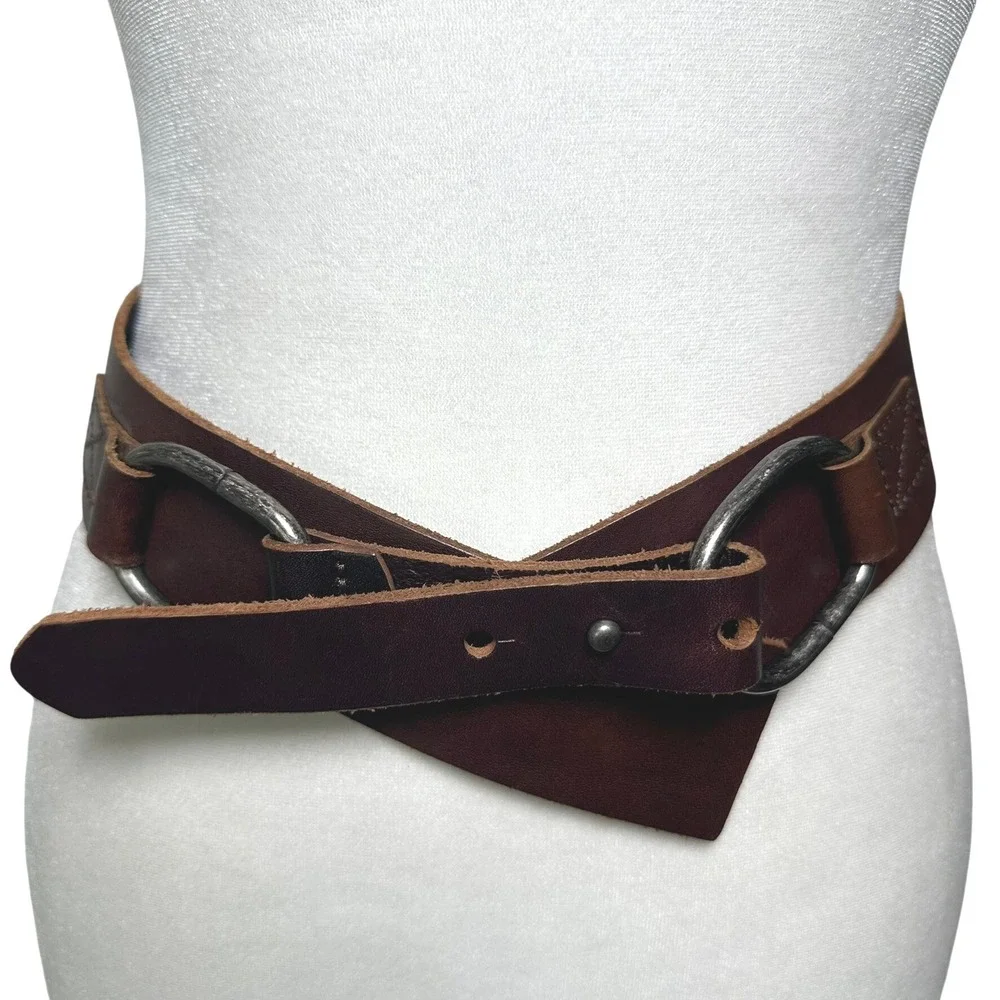 J.Jill Belt Statement Medium Brown Leather Ring Buckle Casual Chic Minimalist