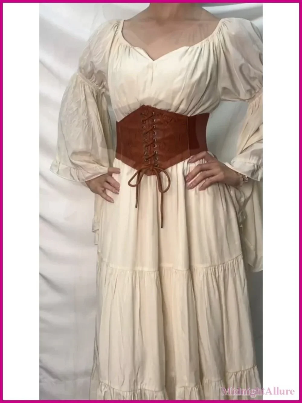 Faux Leather Renaissance Corset Belt Wide Elastic Waist Lace-Up Cinch