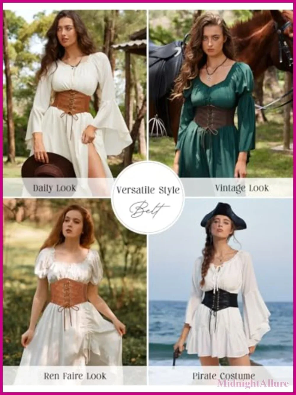 Faux Leather Renaissance Corset Belt Wide Elastic Waist Lace-Up Cinch