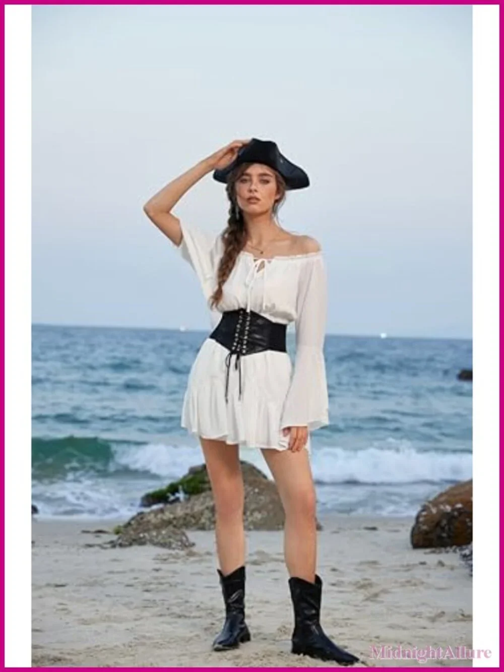 Faux Leather Renaissance Corset Belt Wide Elastic Waist Lace-Up Cinch