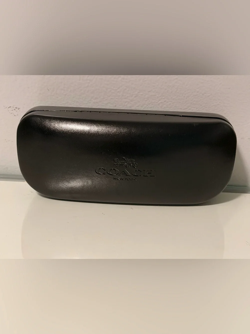 Coach Black Leather Sunglasses Case with Embossed Logo