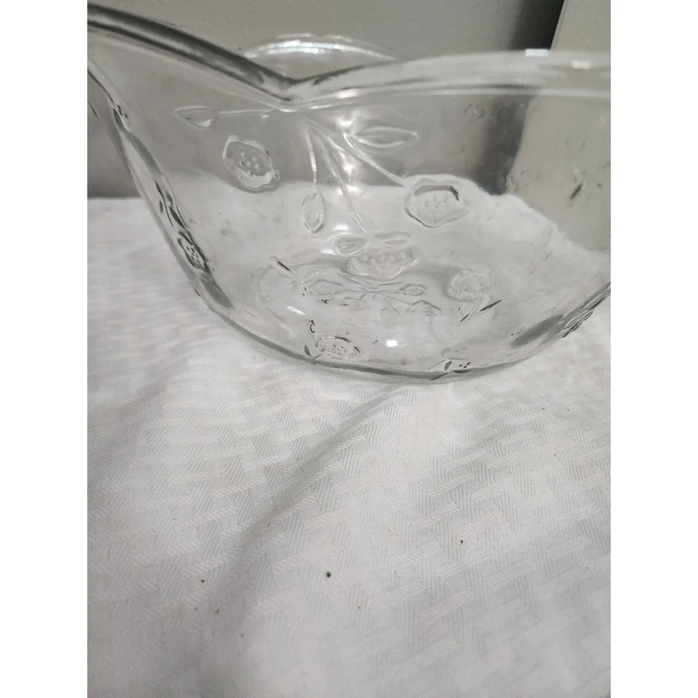 Vintage Scalloped Clear Pressed Glass Floral Cherry Embossed Serving Bowl