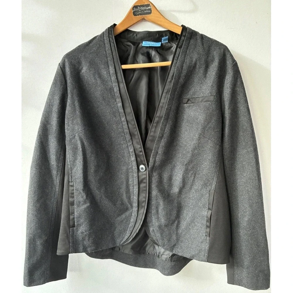 Simply Vera Wang Mixed Media Wool‎ Blend Open Front Jacket Blazer Womens XL