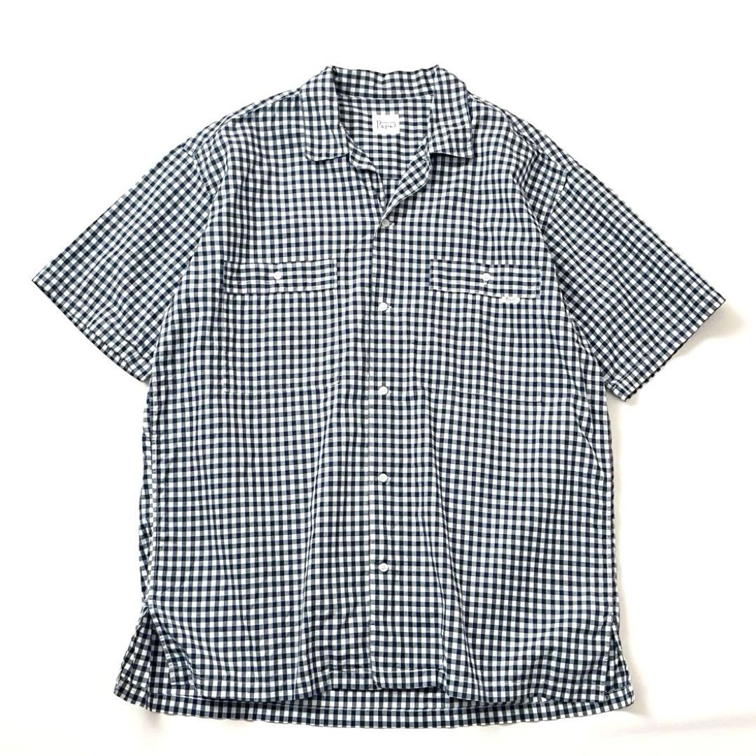 [Excellent Condition] PAPAS Open Collar Shirt, Gingham Check Pattern, XL Size Equivalent