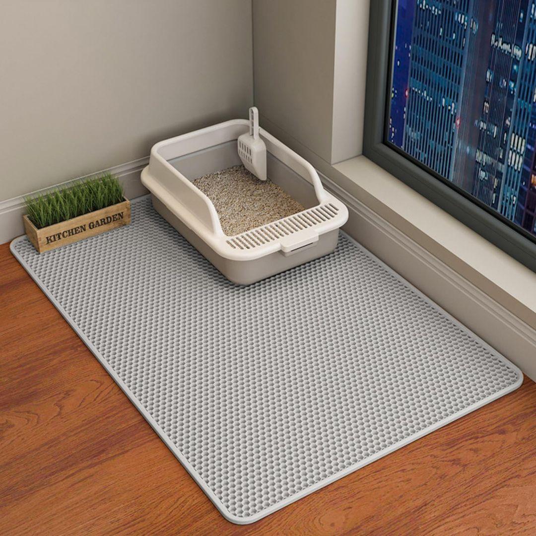 Large Cat Litter Mat, Gray, Oversized, Scatter Prevention, 116x66cm ②