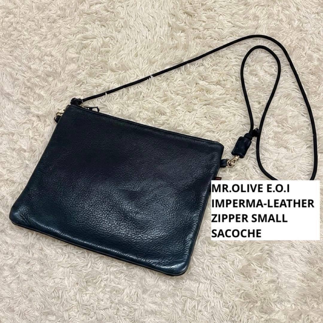 Rare MR.OLIVE Waterproof Leather Sacoche Bag Navy