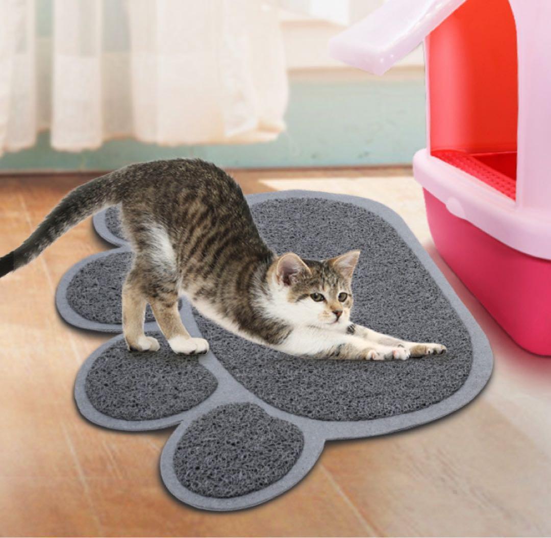★Very Popular★ Gray Cat Litter Mat, Prevents Litter Scatter, Paw Print Design, Small Animals