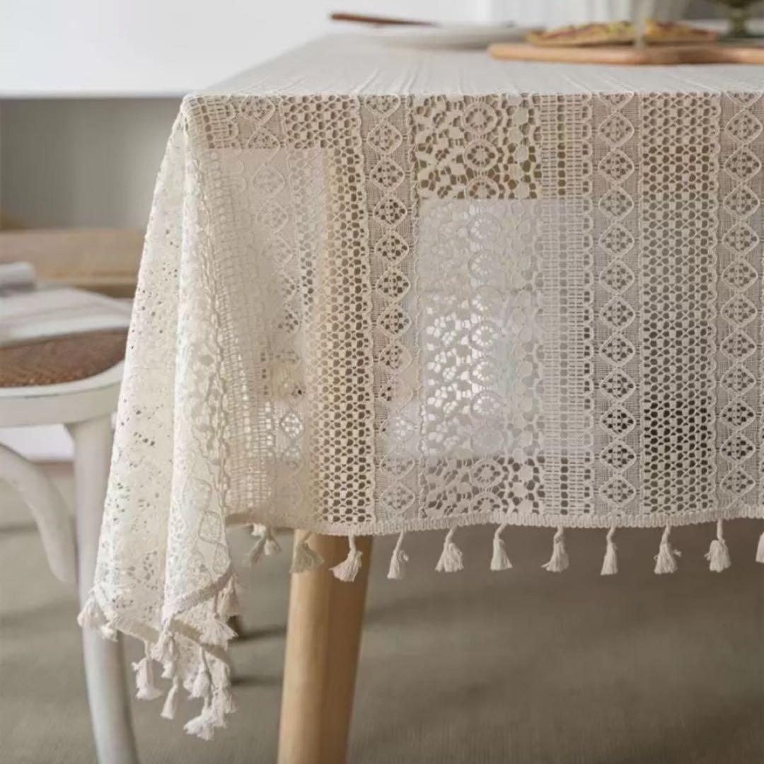 Ivory Lace Tablecloth with Fringe - Stylish