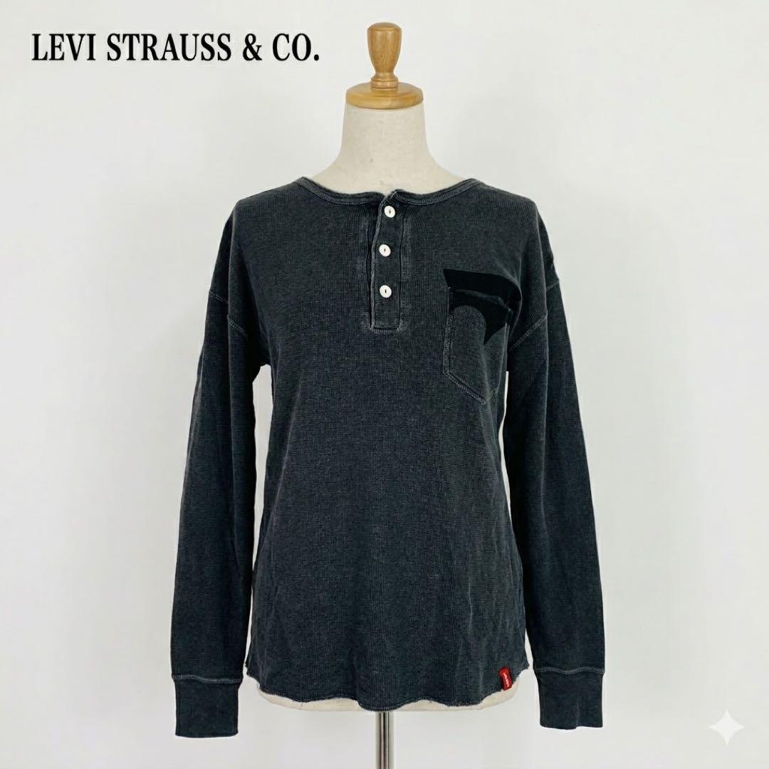 Levi's Henley Neck Thermal L Black Long Sleeve T-shirt Waffle Knit
