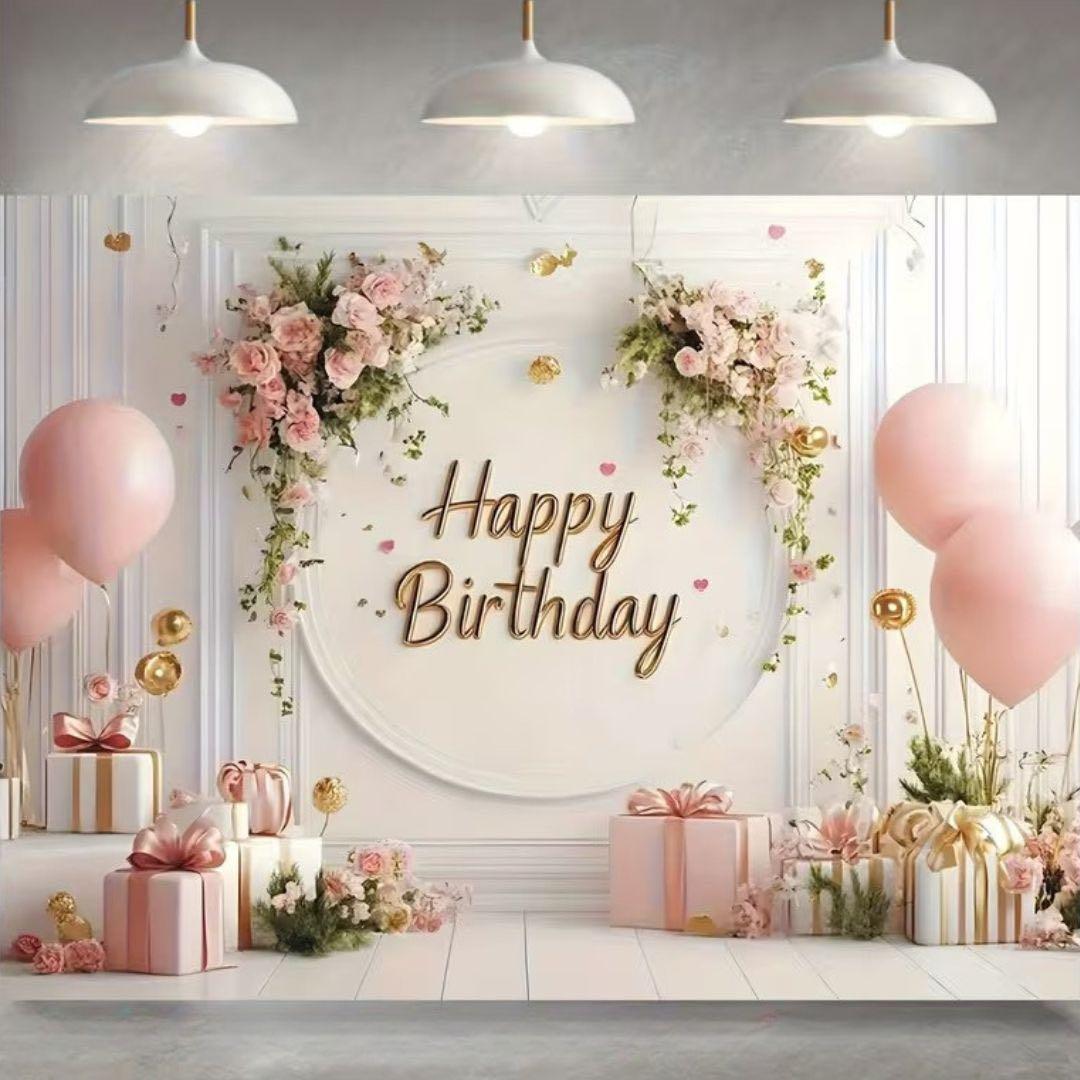 【New】Tapestry Birthday Decoration Background Cloth Balloons Birthday Pink