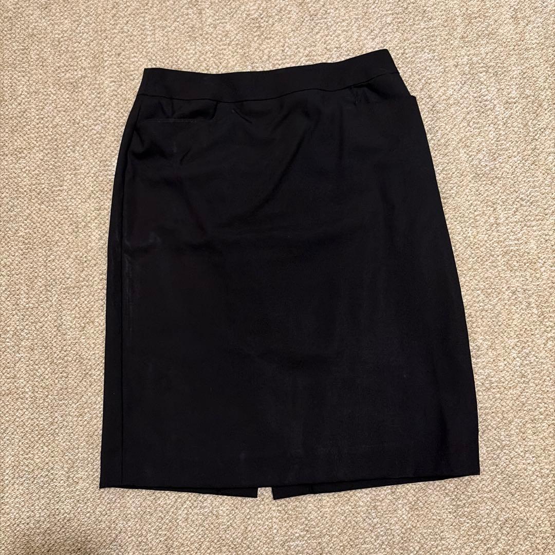 PERSON'S Wool Black Business Skirt with Slit