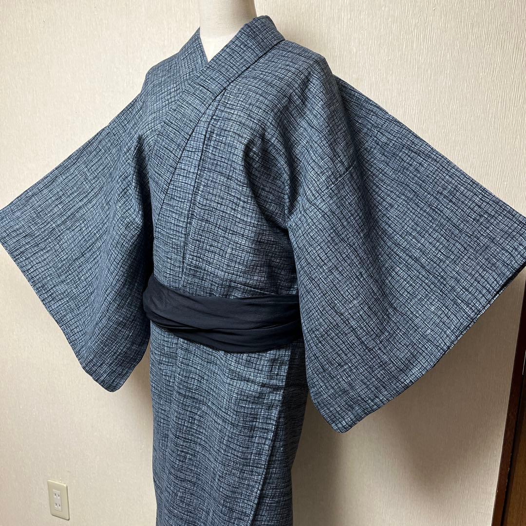 For Harrison☆Please see profile☆ Navy and White Checkered Yukata and Shibori Heigobi Set