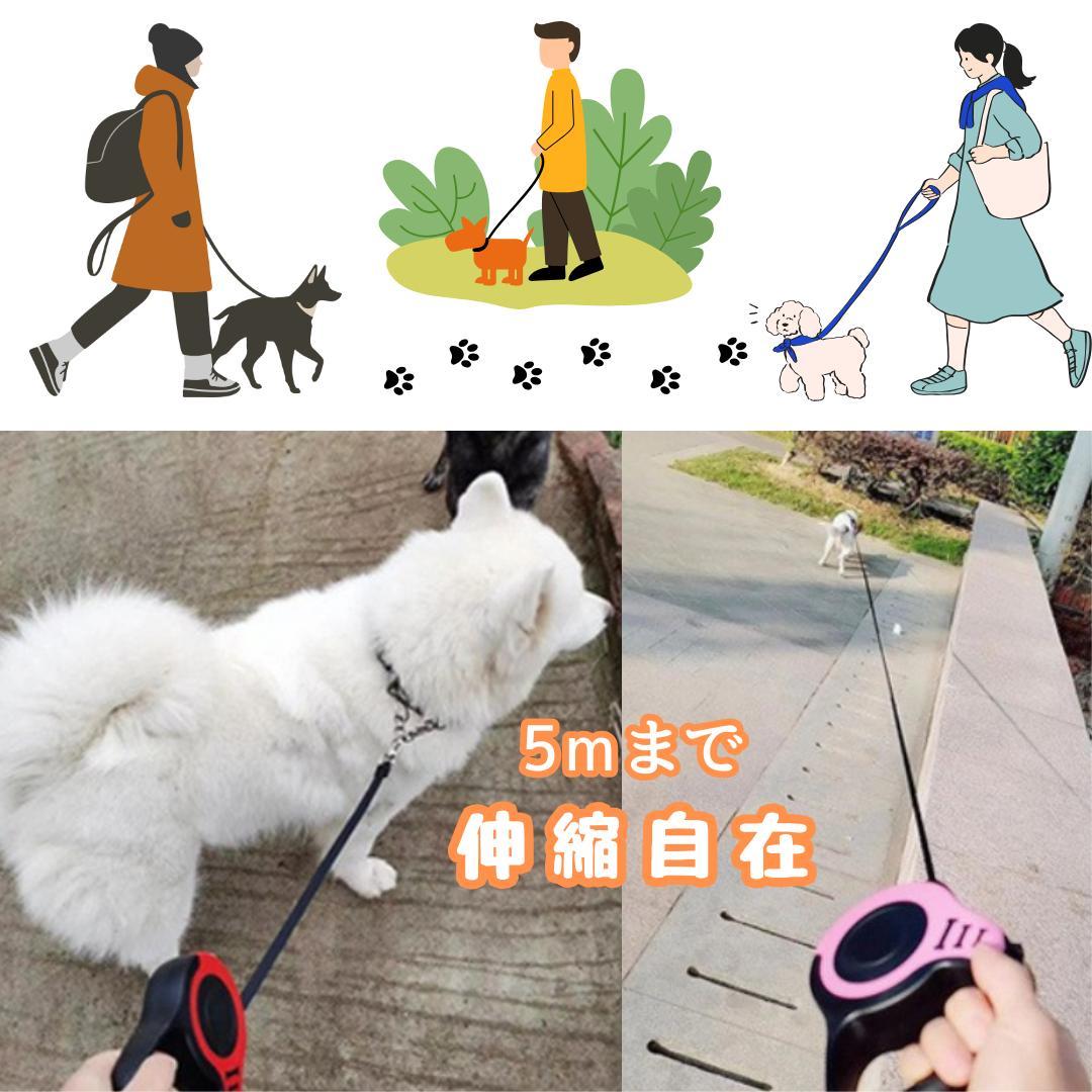 Dog Leash, Retractable, 5m, Blue, for Small to Medium Dogs, One-Touch Automatic Retraction