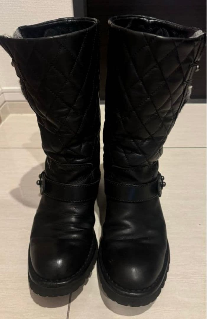 CHANEL Quilted Engineer Boots Size 37