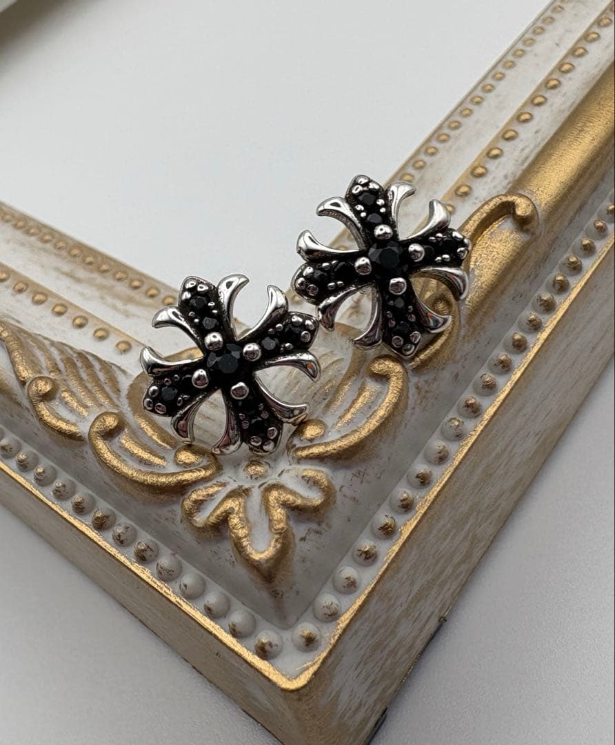 Cross Stud Earrings, Cross Motif, Pair Set, Black