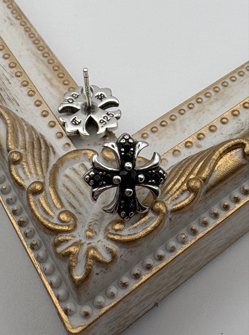 Cross Stud Earrings, Cross Motif, Pair Set, Black