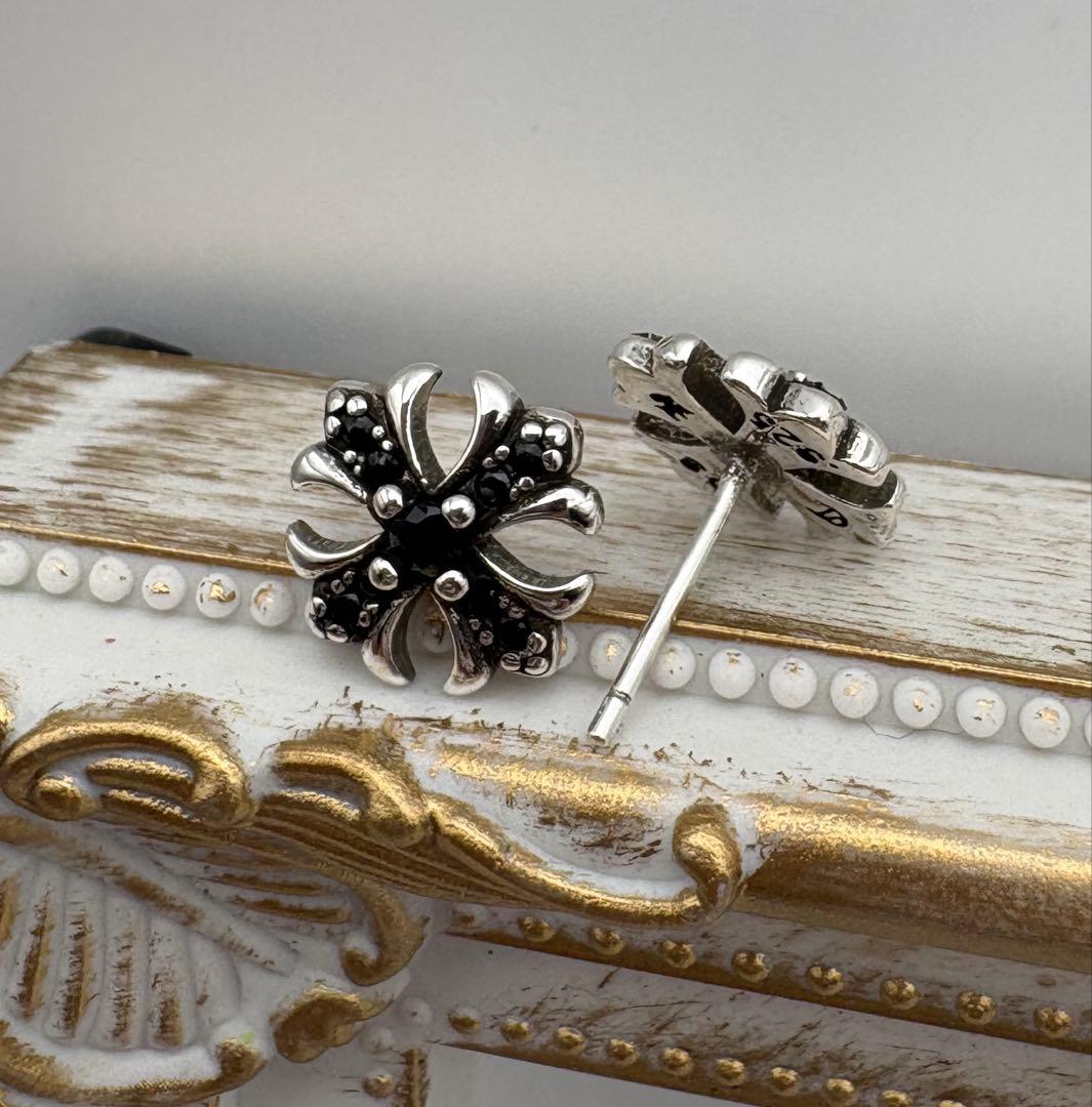 Cross Stud Earrings, Cross Motif, Pair Set, Black