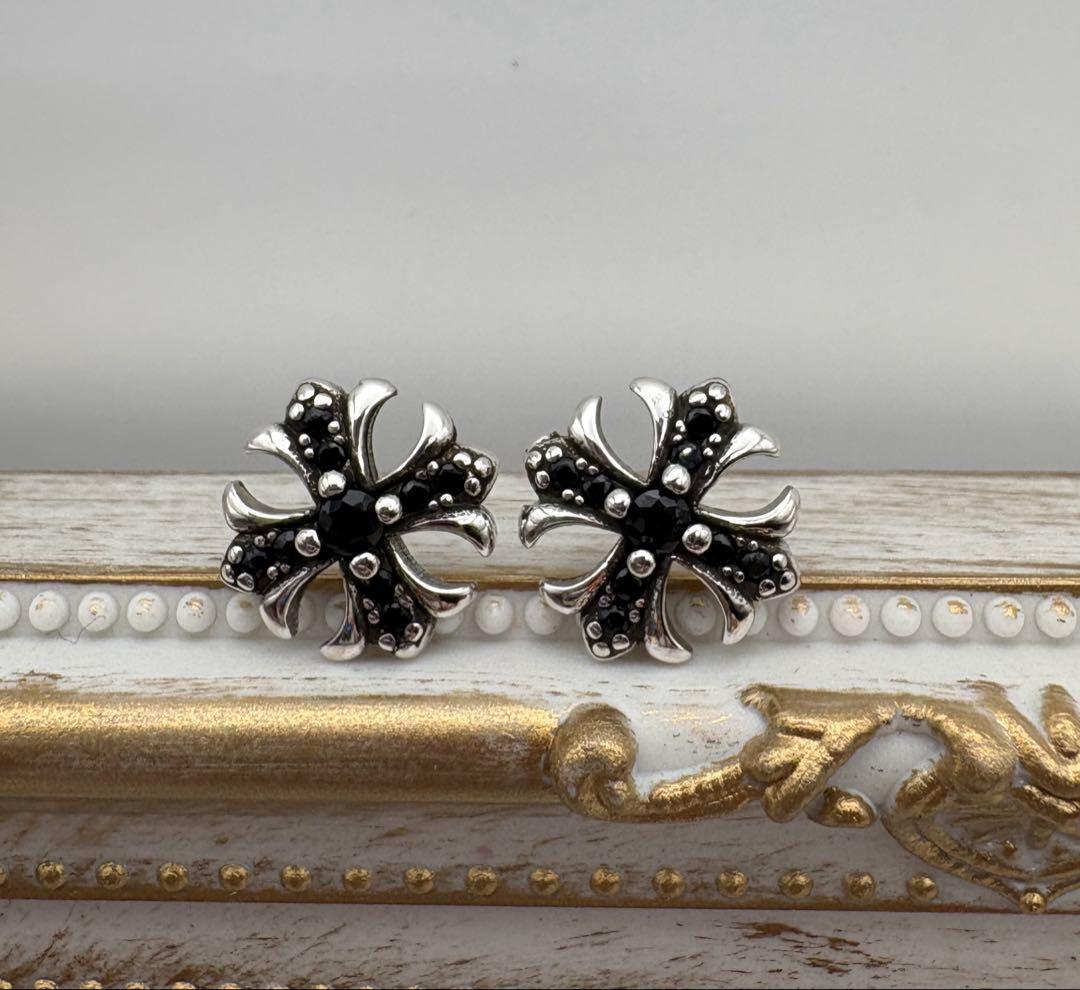 Cross Stud Earrings, Cross Motif, Pair Set, Black